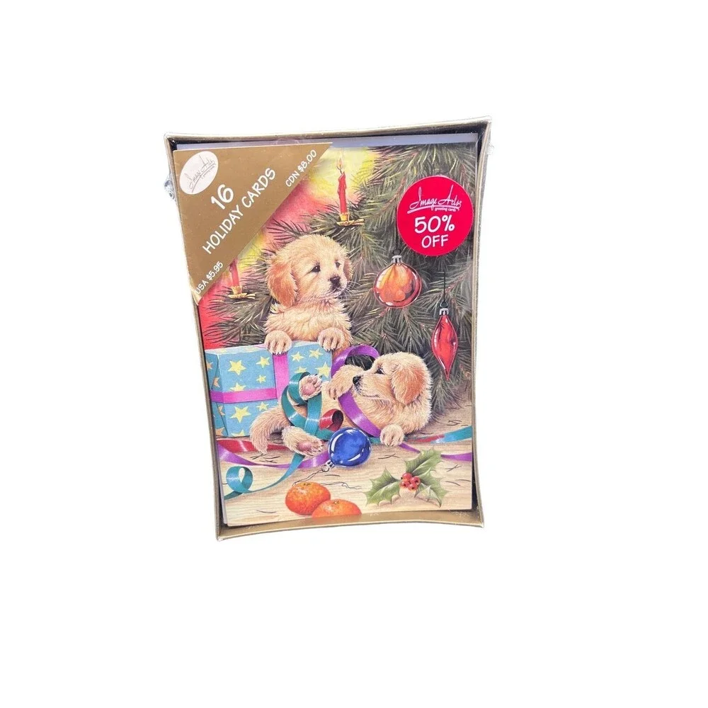 Vintage Golden Retriever Puppies Christmas Cards